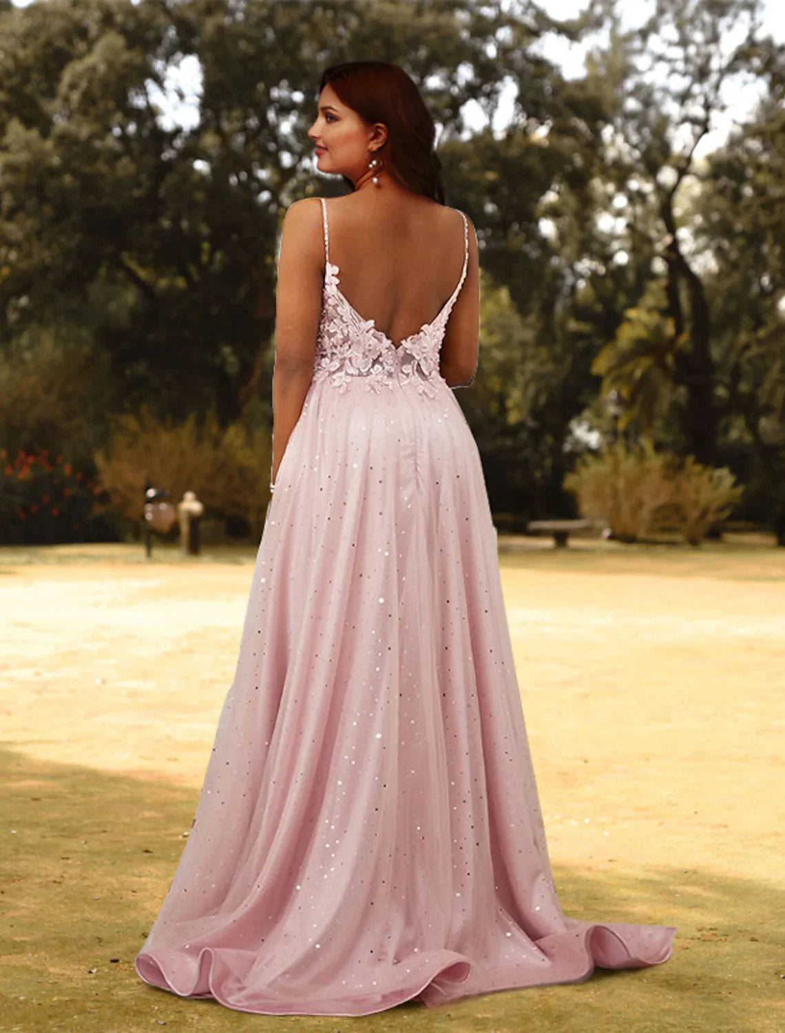 A-Line Prom Dresses Plus Size Dress Wedding Guest Sleeveless V Neck Tulle with Appliques
