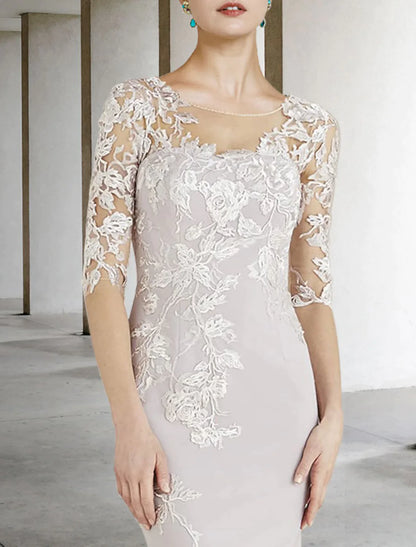 Mother of the Bride Dress Elegant Floor Length Chiffon Lace Half Sleeve with Appliques