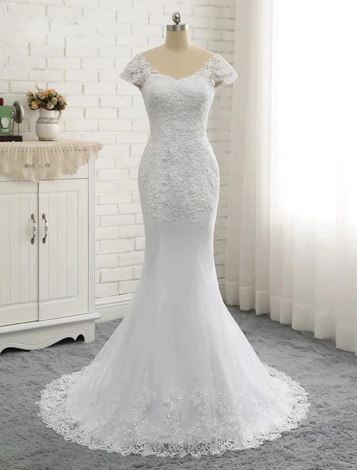 Engagement Open Back Sexy Formal Wedding Dresses Sleeve V Neck Lace With Buttons Pearls