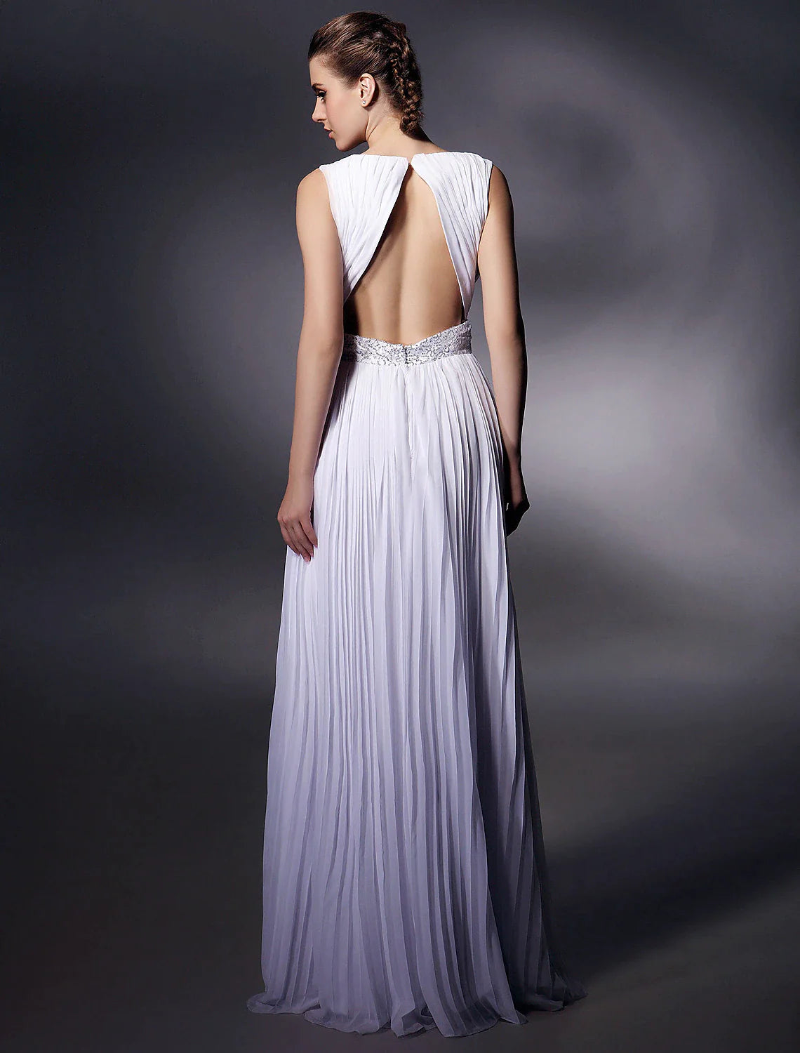 Sheath / Column Celebrity Style Dress Prom Floor Length Sleeveless Plunging Neck Chiffon with Beading Draping