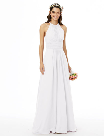 Bridesmaid Dress Sleeveless Beautiful Floor Length Chiffon with Lace Sash Pleats