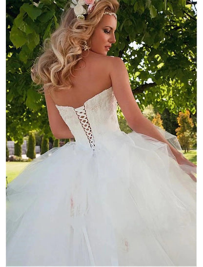 Engagement Open Back Formal Wedding Dresses Floor Length Ball Gown Strapless Tulle With