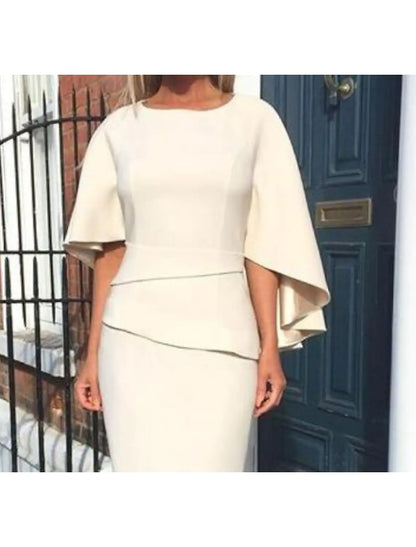 Mother of the Bride Dress Wedding Guest Simple Plus Size Elegant  Asymmetrical Knee Length Charmeuse Half Sleeve Tier