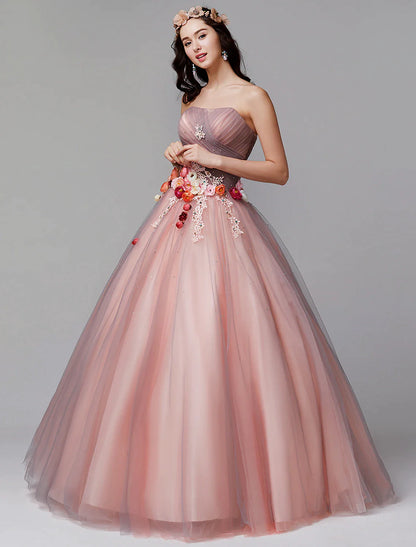 Ball Gown Formal Evening Dress Strapless Sleeveless Floor Length Tulle with Pleats