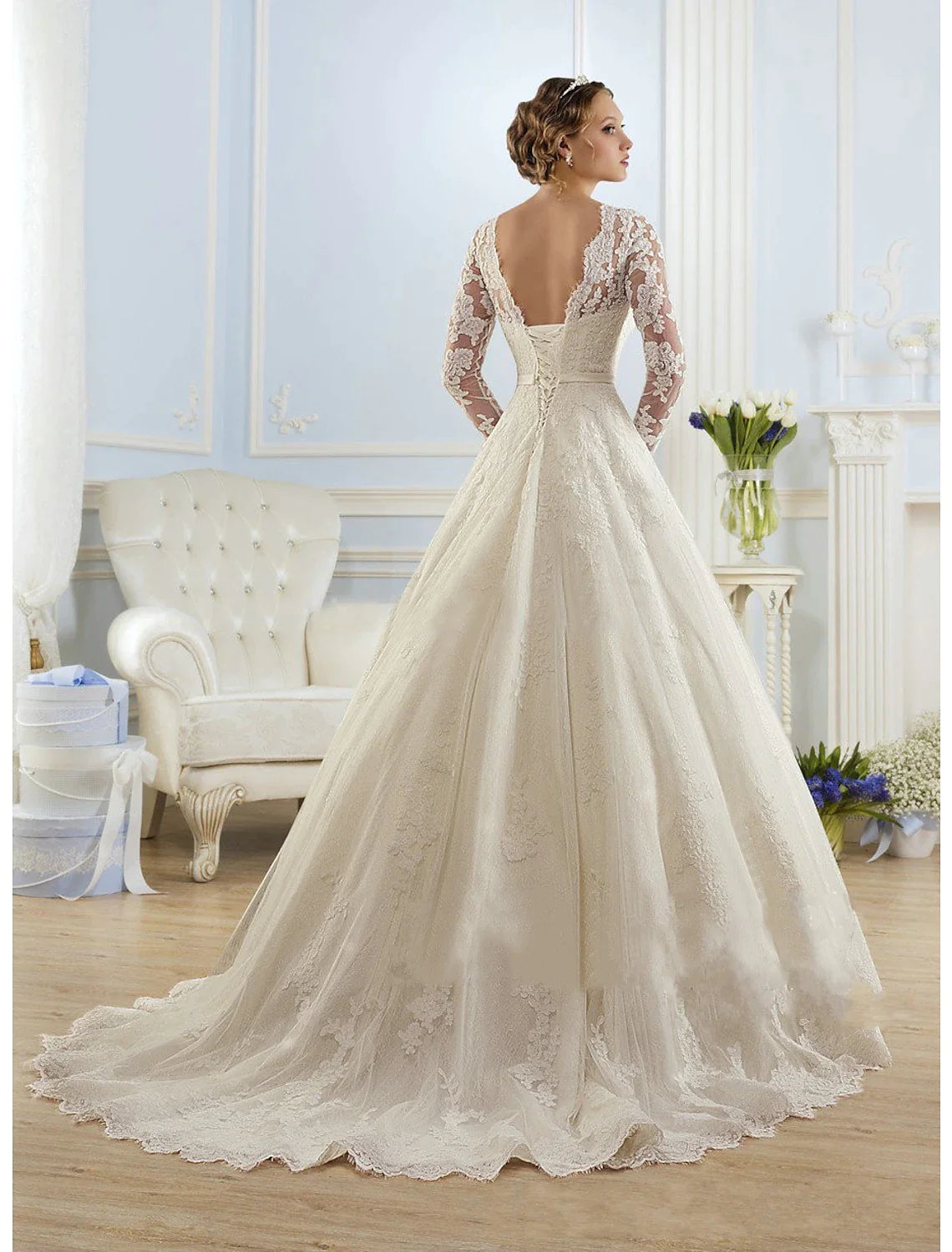Engagement Formal Wedding Dresses A-Line Long Sleeve with Lace