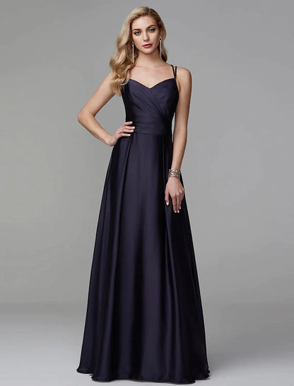 A-Line Prom Dresses Beautiful Dress Evening Party Floor Length Sleeveless Strap Satin Crisscross Back Beading