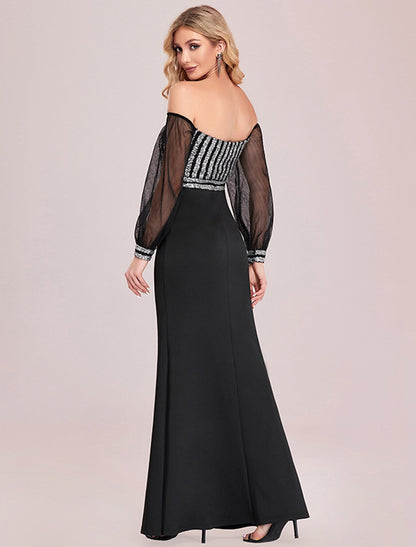 Sexy Formal Evening Dress Off Shoulder Long Sleeve Floor Length with Sequin