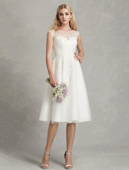 Open Back Little White Dresses Wedding Dresses  A-Line  Lace Appliques