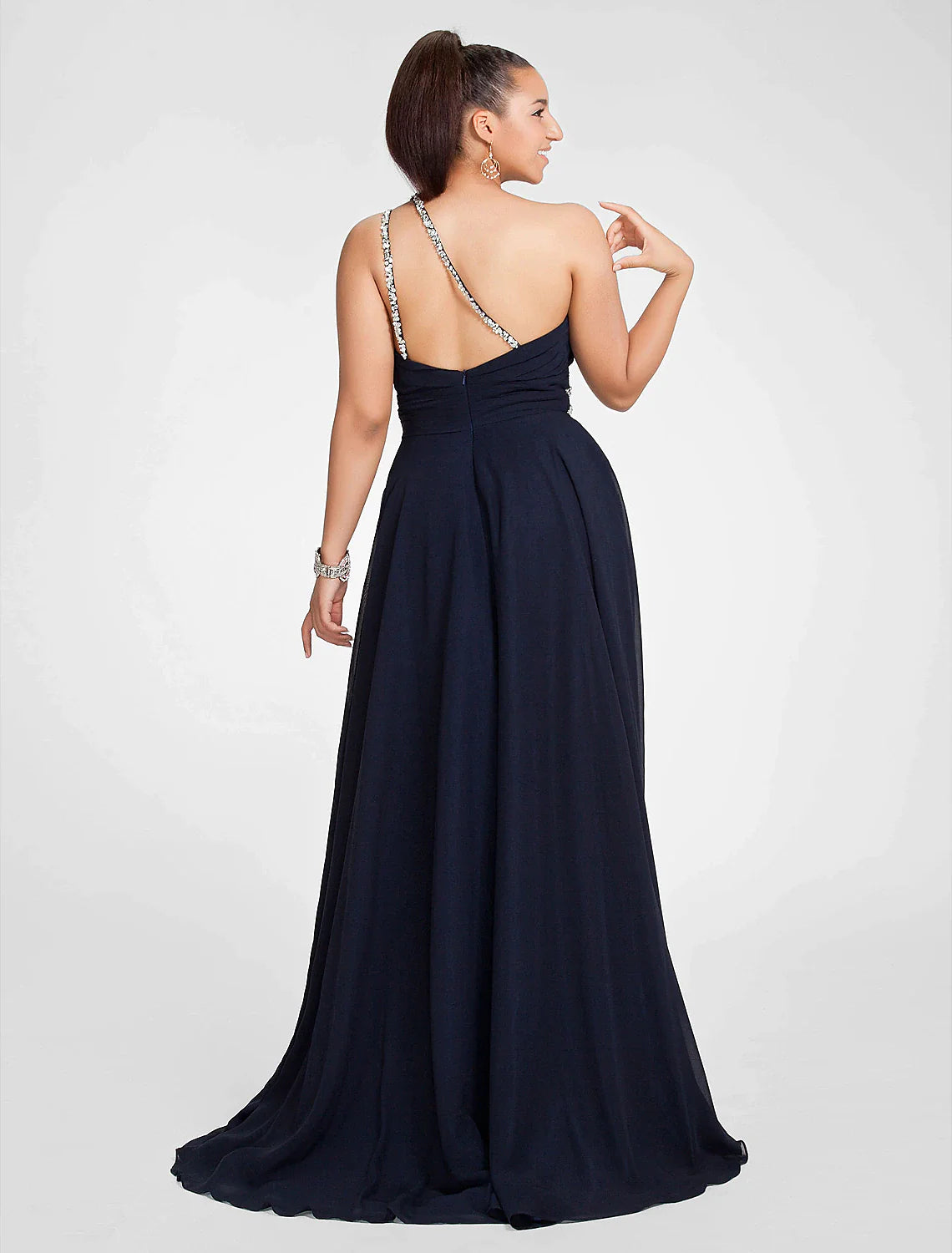 A-Line Cut Out Dress Wedding Guest Sweep / Brush Train Sleeveless One Shoulder Chiffon with Ruched Beading
