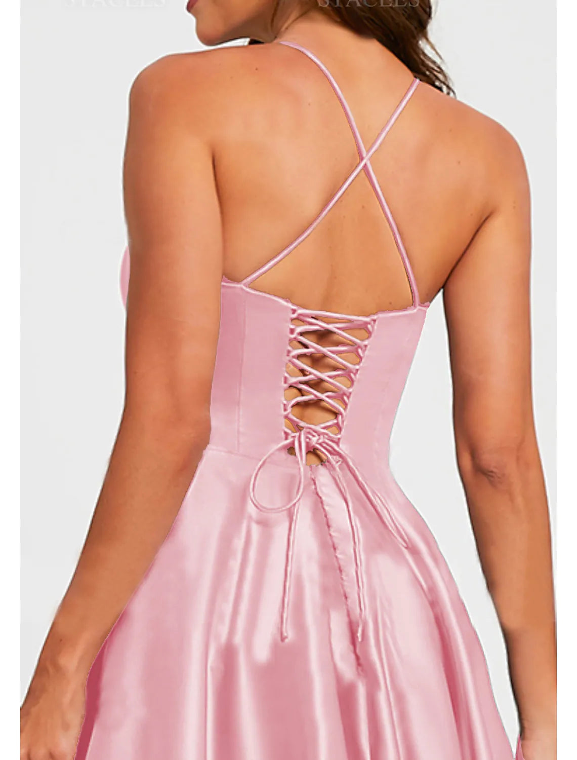 A-Line Prom Dresses Minimalist Dress Formal Floor Length Sleeveless V Neck Stretch Satin Backless with Pleats Ruched