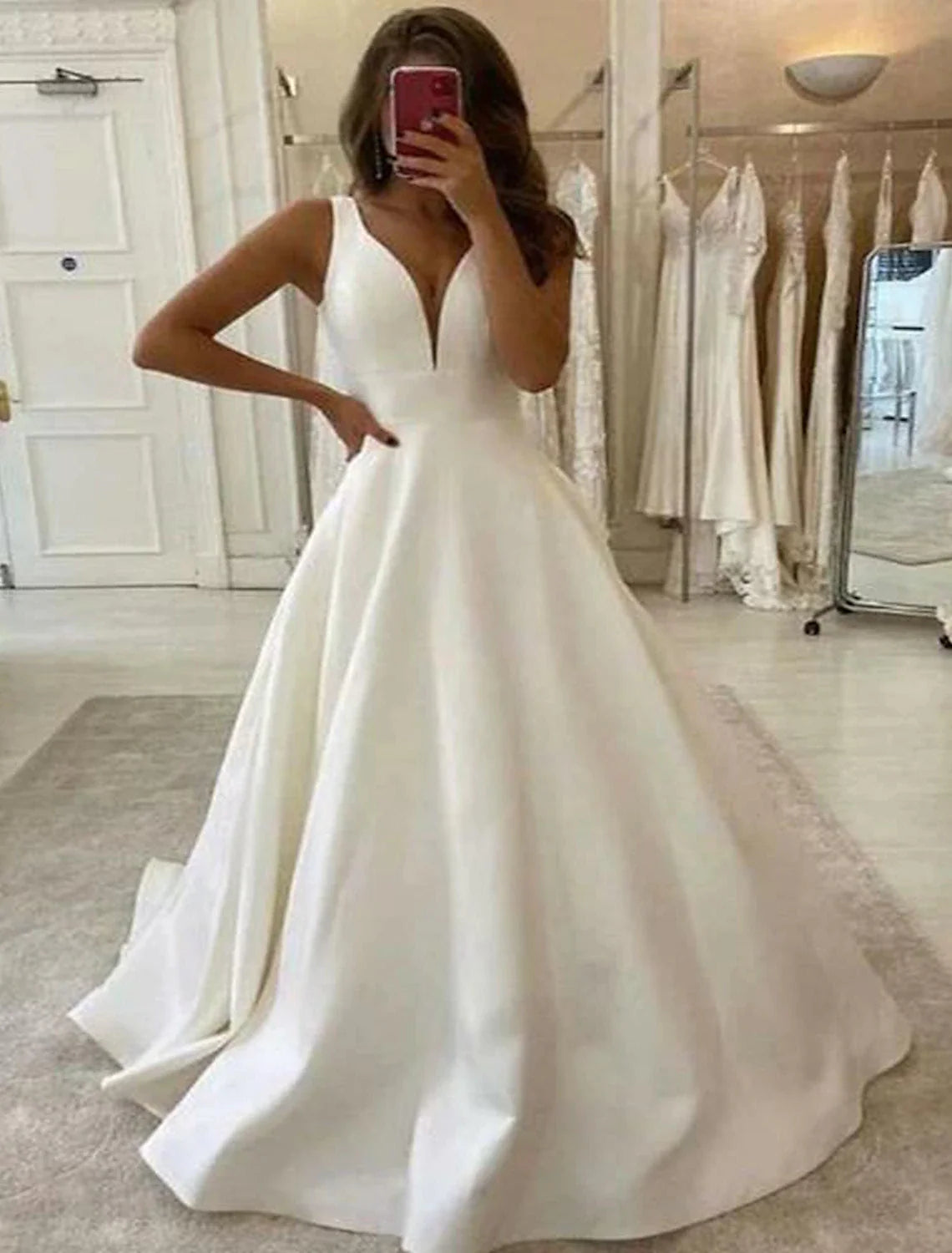 Ball Gown A-Line Evening Gown Princess Dress Engagement Court Train Sleeveless Jewel Neck Detachable Satin Backless with Bow(s)