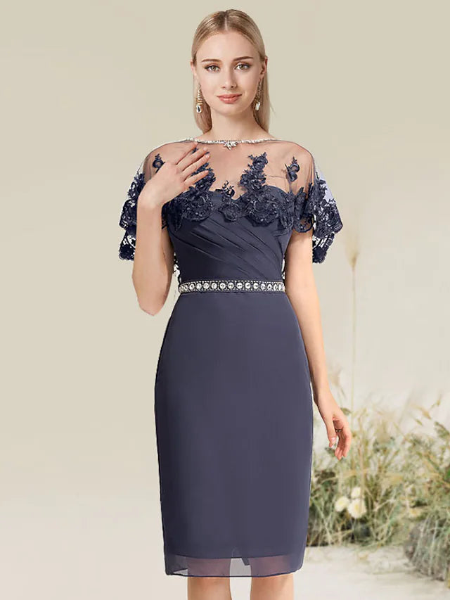 Cocktail Dresses Wedding Knee Length Short Sleeve Strapless Lace