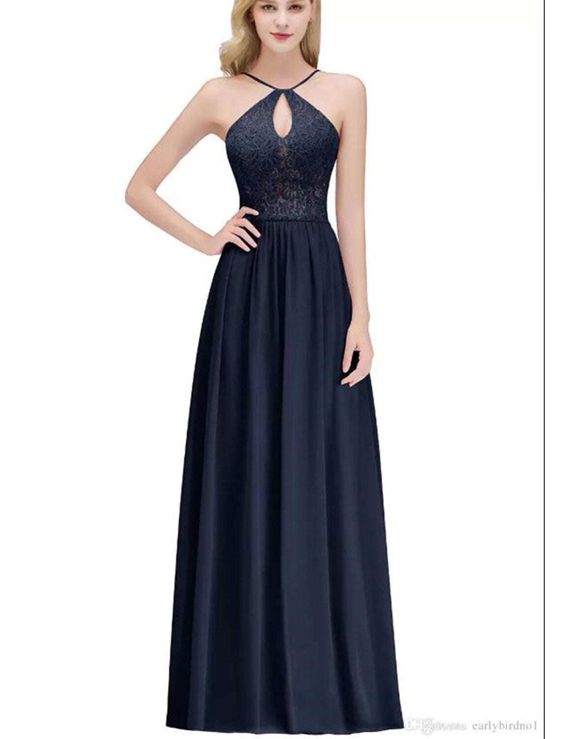 Prom Dresses Dress Engagement Floor Length Sleeveless Chiffon Sleek Lace Insert