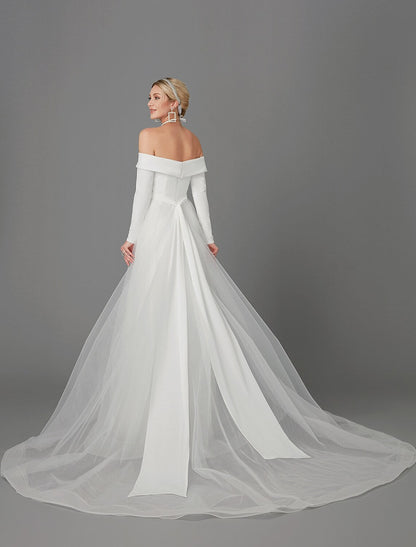 Engagement Formal Wedding Dresses A-Line Long Sleeve Off Shoulder Chiffon With