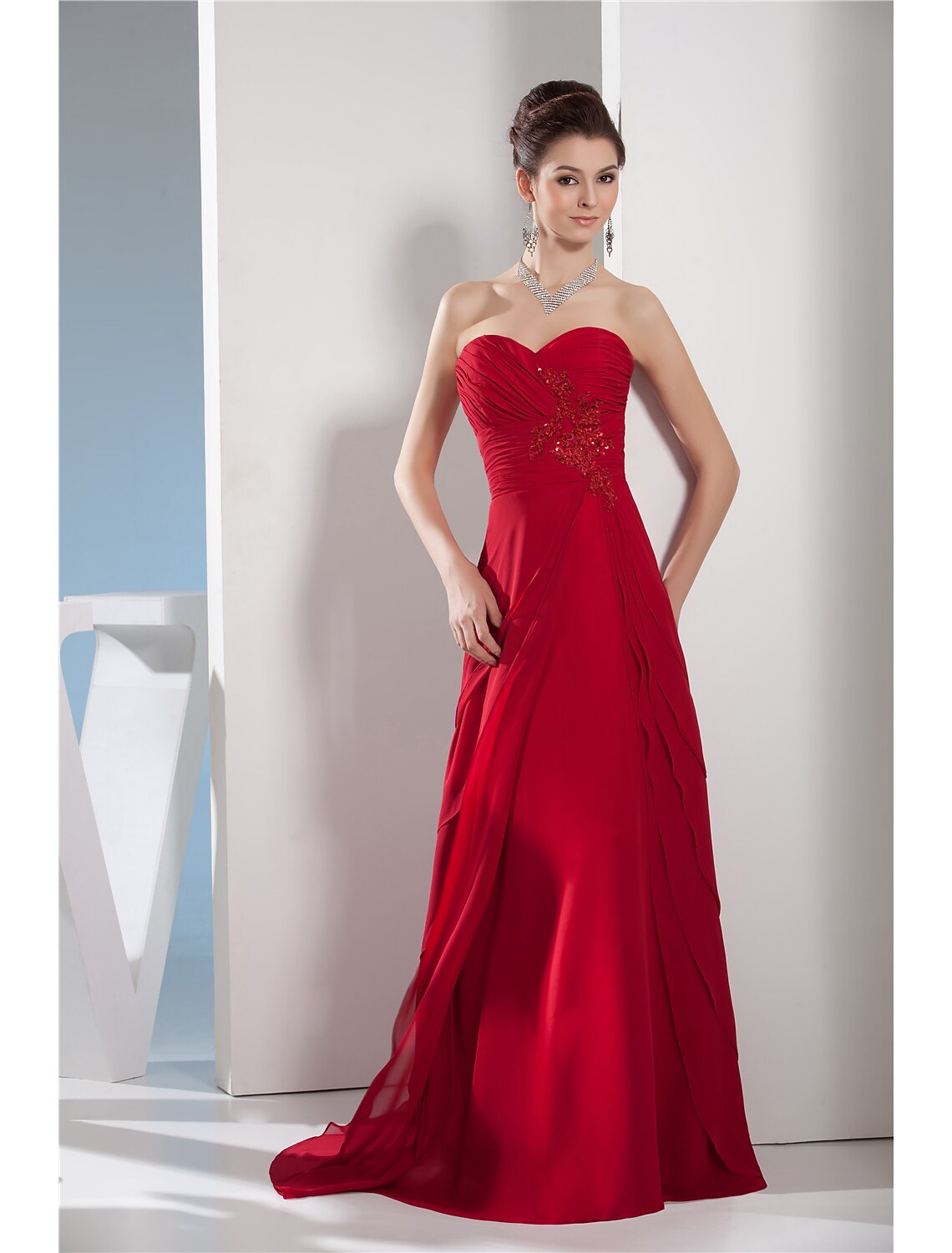 A-Line Evening Gown Elegant Dress Formal Sleeveless Chiffon Ruched Beading