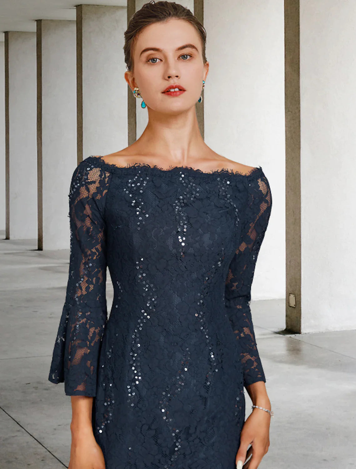 Mother of the Bride Dress Vintage Elegant Lace with Sequin