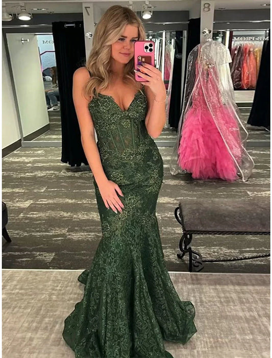 Mermaid / Trumpet Evening Gown Maxi Dress Formal Sweep / Brush Train Sleeveless Spaghetti Strap Spandex Backless with Crystals Appliques Pure Color